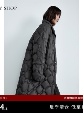 [反季专区]TKY SHOP时尚立领羽绒服中长款灰色羽绒外套宽松鸭绒服