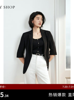 TKYSHOP黑色真丝西装外套女