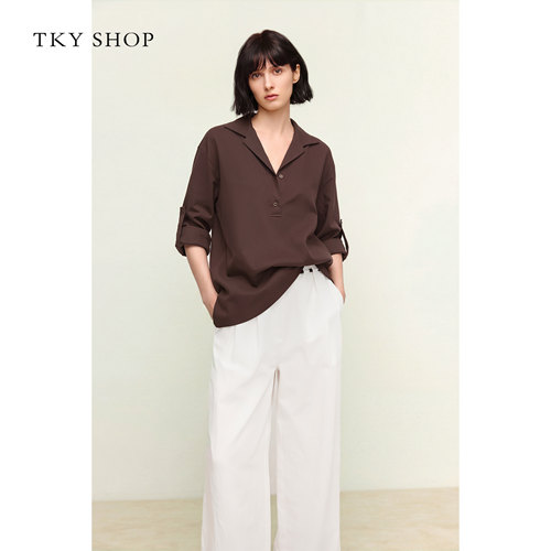 TKYSHOP时髦V领长袖衬衫