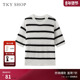 SHOP圆领黑白条纹短袖 针织衫 女秋季 TKY 宽松简约打底衫 休闲薄上衣