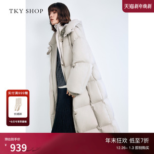 新款 羽绒服女2025冬季 米灰减龄厚外套零压感 SHOP立领连帽长款 TKY