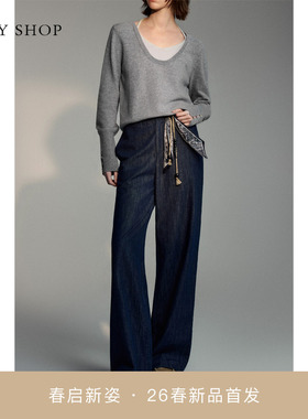 [商场同款]TKY SHOP高腰阔腿牛仔裤2026春新款直筒裤10J1OA03B049