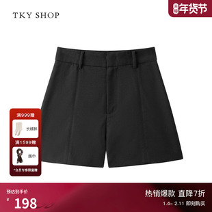 TKY SHOP时尚休闲短裤女2025秋新款绵羊毛保暖设计感直筒短款裤子