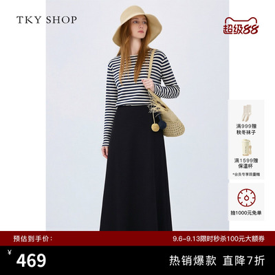 TKYSHOP圆领条纹亚麻T恤女
