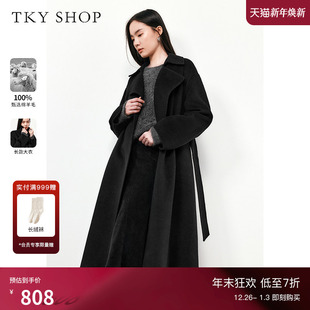 长款 SHOP大翻领宽松全羊毛大衣女冬新款 TKY 毛呢外套 100%绵羊毛