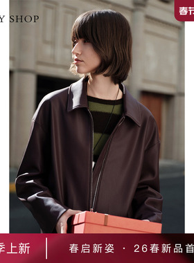 [商场同款]TKY SHOP翻领短款PU皮外套2026春新品皮衣10J1DA02A033