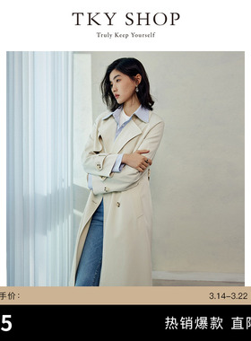 TKY SHOP双排扣长款通勤风衣外套女春秋新款设计感通勤气质百搭