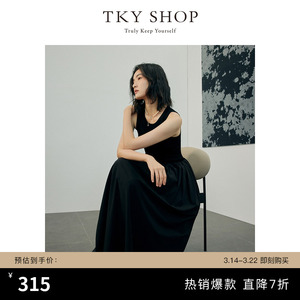 TKY SHOP赫本风无袖背心连衣裙女黑色收腰A字裙气质显瘦垂感长裙