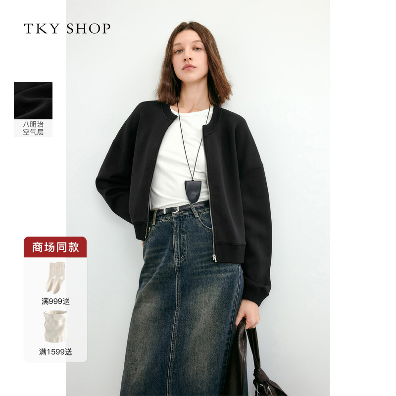 TKYSHOP圆领拉链卫衣外套女