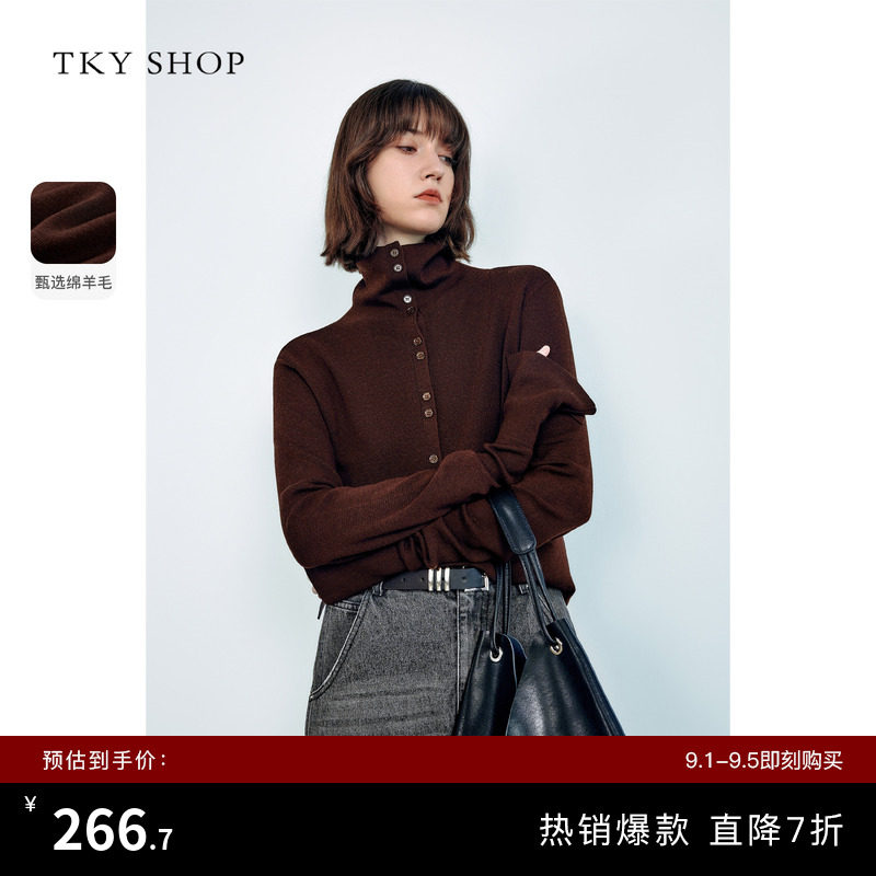 [100%绵羊毛]TKY SHOP高领毛针织衫女冬季新款休闲加厚毛衣上衣
