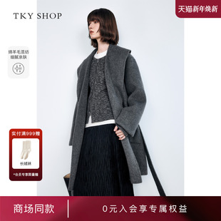 商场同款 新款 TKY 羊毛大衣2024冬季 毛呢10H1GA04T030 SHOP中长款