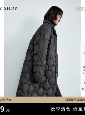 [反季专区]TKY SHOP时尚立领羽绒服中长款灰色羽绒外套宽松鸭绒服