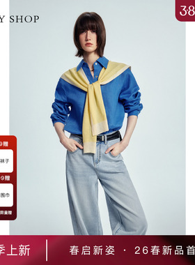 [商场同款]TKY SHOP亚麻长袖衬衫女2026春新款上衣10J1KA03B035