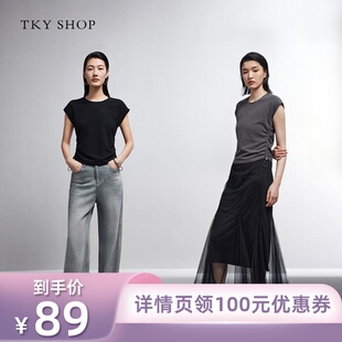 【所有姐姐的衣橱】TKY SHOP腰部抽褶设计感黑色T恤夏新款薄上衣