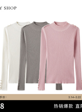 [100%绵羊毛]TKY SHOP半高领套头毛衣冬季新款保暖宽松毛针织衫