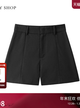 TKY SHOP时尚休闲短裤女2025秋新款绵羊毛保暖设计感直筒短款裤子