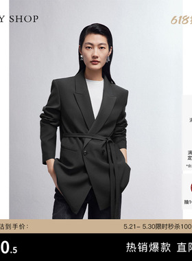 TKY SHOP高级设计感女士西装外套长袖灰色休闲西服女职业通勤上衣