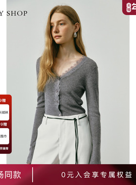 [商场同款]TKY SHOP蕾丝边长袖针织开衫女2025秋新款10I1MA02K024