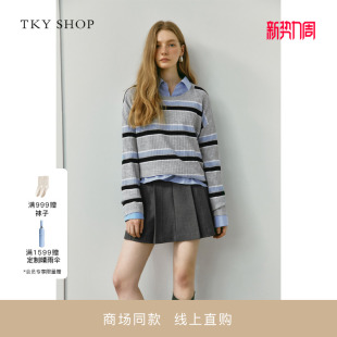 女2025秋新款 SHOP圆领条纹针织衫 TKY 毛衣10I1LA03L034 商场同款