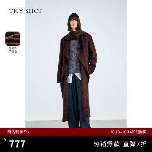 TKYSHOP带围巾绵羊毛大衣ROW风