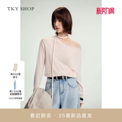 TKYSHOP荡领飘带线套衫