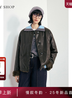 [商场同款]TKY SHOP圆领两面穿PU短外套女2025冬新款10I1DA03Q070