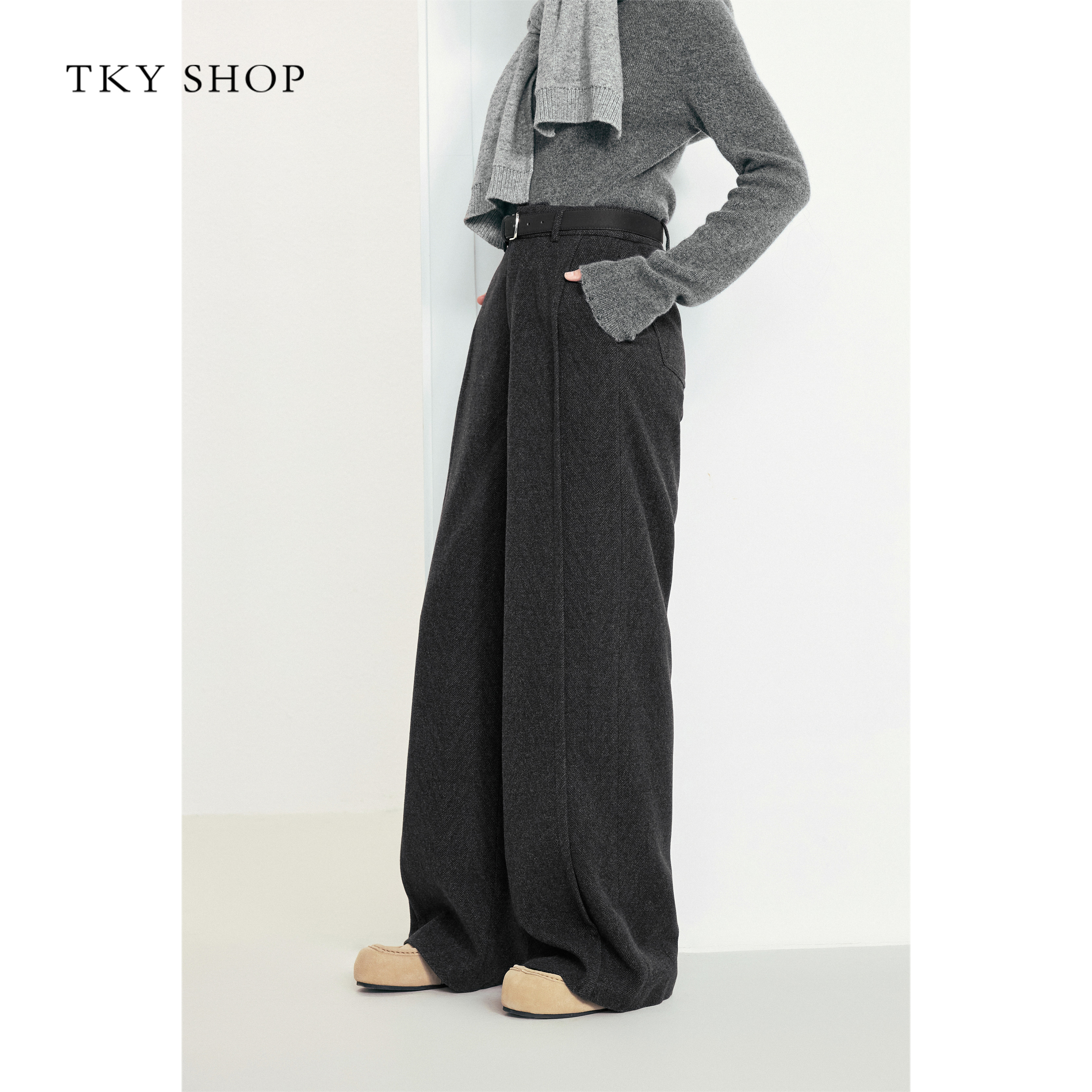 TKYSHOP高腰阔腿休闲长裤