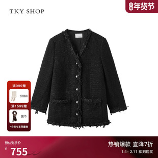 TKY SHOP设计感小香风短外套秋冬新款黑色高级感气质粗花呢短大衣
