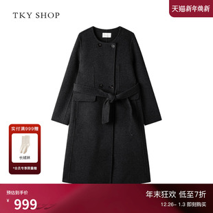 宽松中长款 气质羊毛大衣女2025冬新款 毛呢外套女 SHOP圆领长款 TKY