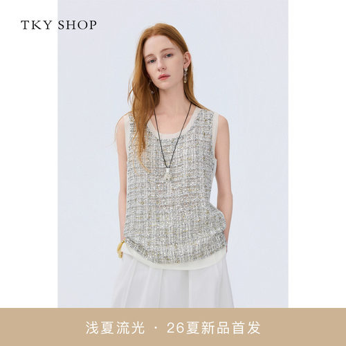TKYSHOP圆领无袖桑蚕丝上衣