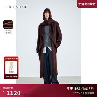 毛呢外套气质高级感显瘦冬装 TKY SHOP带围巾羊毛大衣女2025冬新款