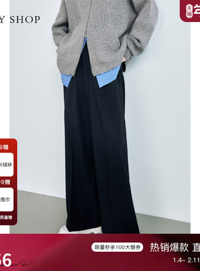 TKY SHOP黑色阔腿休闲裤女2025新款高腰显瘦直筒裤宽松垂感拖地裤