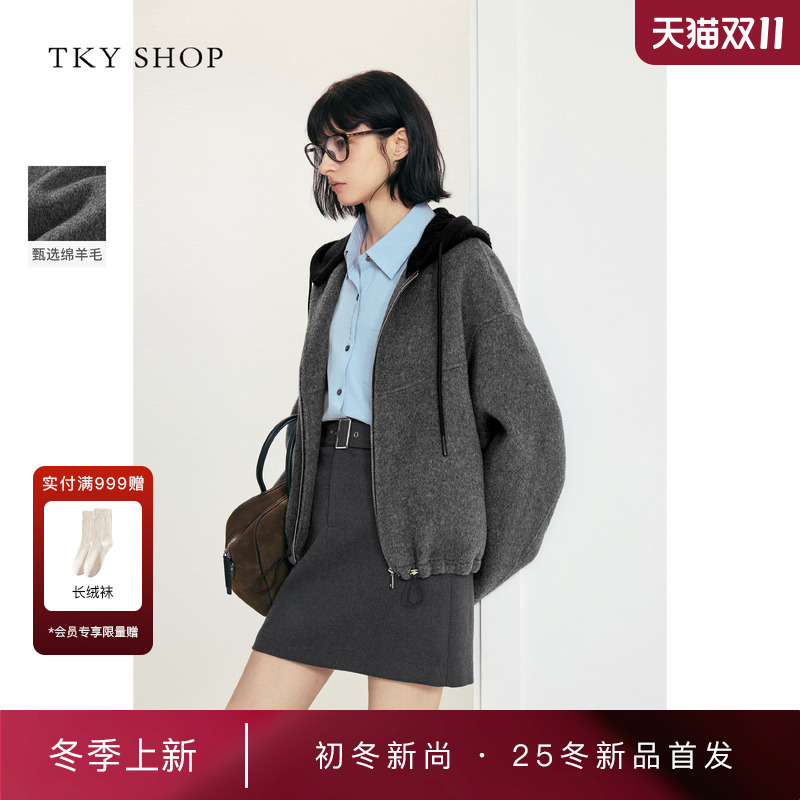 TKYSHOP连帽短款大衣