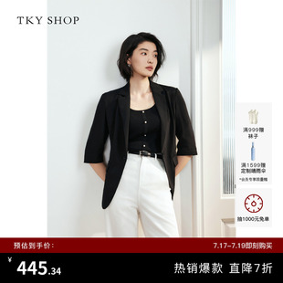 TKY SHOP黑色真丝女士西装外套夏季新款轻职场正装西服休闲西装