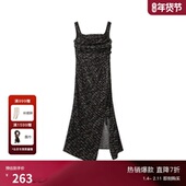 TKY SHOP中长款 真丝连衣裙2025夏赫本风收腰吊带连衣裙气质小黑裙