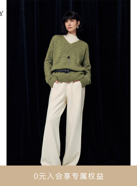 [商场同款]TKY SHOP休闲直筒长裤女2025冬新款高腰显瘦垂感阔腿裤