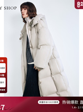 TKY SHOP立领连帽长款羽绒服女2025冬季新款米灰减龄厚外套零压感