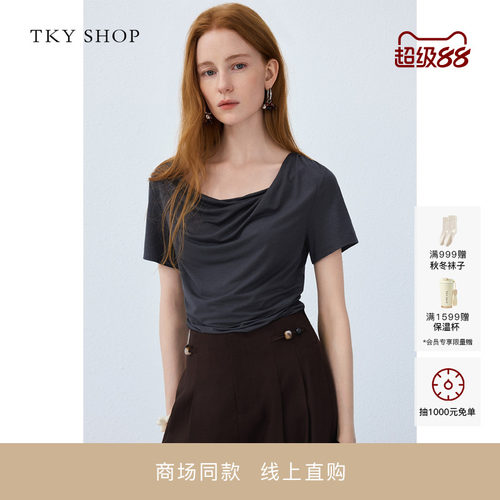 TKYSHOP荡领短袖T恤女