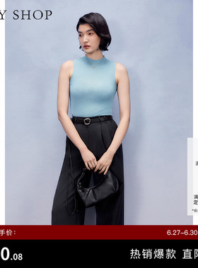 TKY SHOP无袖针织上衣夏季新款外穿洋气背心内搭女蓝色好看休闲