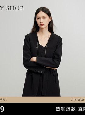 TKY SHOP时尚系带黑色西装秋季高级感宽松通勤外套女简约百搭便西