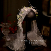 森系新娘头饰超仙蕾丝花朵头纱清新唯美婚礼外景白纱礼服旅拍配饰