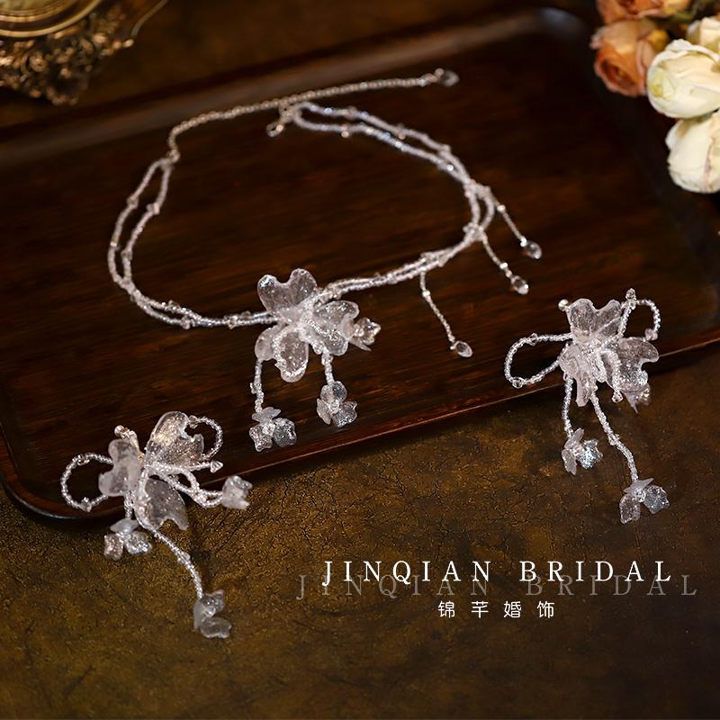 公主颈链婚纱配饰项链耳夹套装