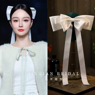 李小璐同款超仙白色大号缎面蝴蝶结飘带发夹新娘头饰婚纱礼服配饰