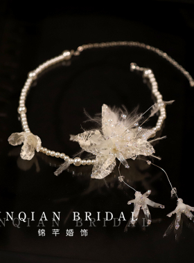 森系新娘蕾丝碎钻珍珠项链