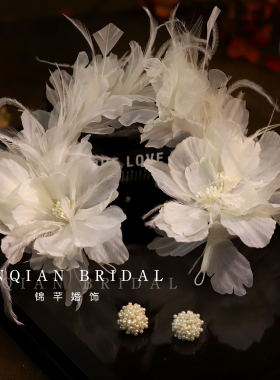 超仙新娘白色羽毛花朵发箍