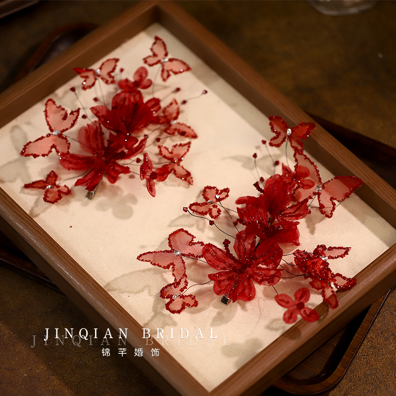 新款超仙大气酒红色发夹