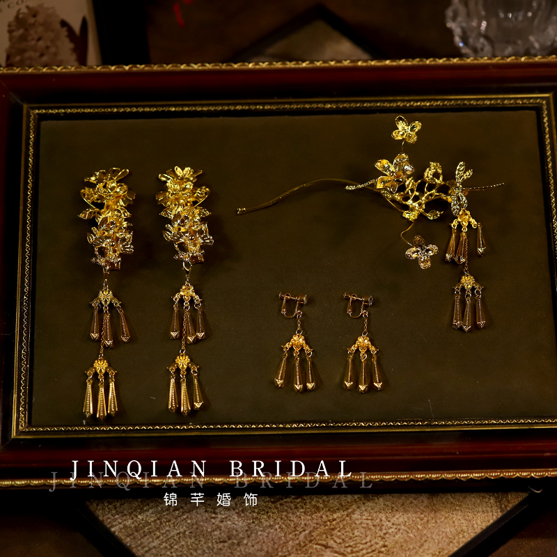 中式新娘头饰金色复古龙凤褂