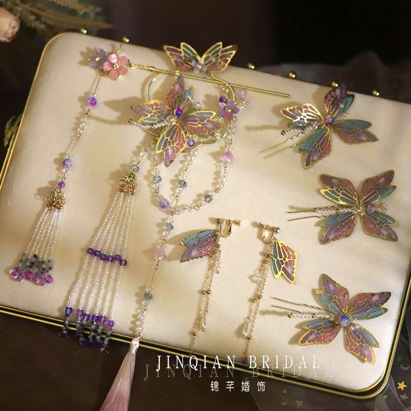 新娘造型头饰蝴蝶流苏发圈发簪子