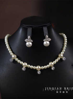 法式复古圆形锆石珍珠项链优雅气质锁骨链轻奢高级感百搭项饰套装