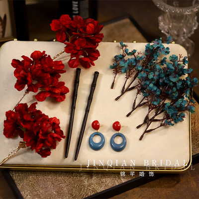 新款复古仿真红蓝花朵发簪